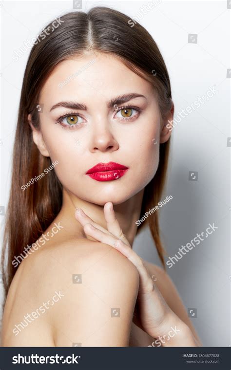 Charming Woman Nude Shoulders Red Lips Stock Photo Shutterstock