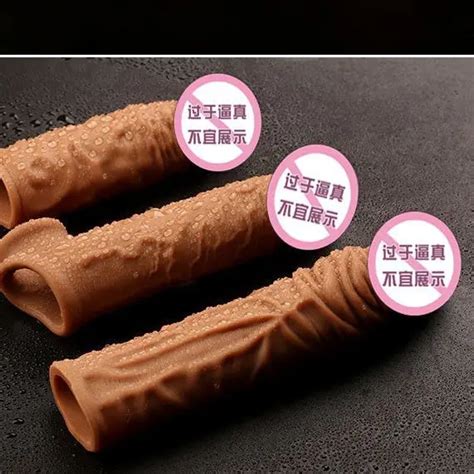 Realistic Silicone Penis Sleeve Extender Cock Condom With Delay Massage Gun Safer Sex Toy For