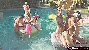 Pornstar Shemales Enjoy Bareback Anal Orgy Outdoor By Pool Watch Free Hdshemalez