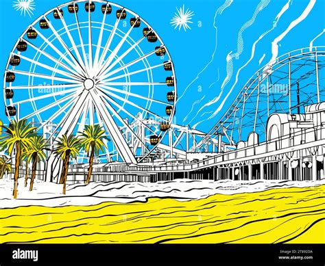 A Ferris Wheel And Roller Coaster Beautiful View Of Santa Monica Pier