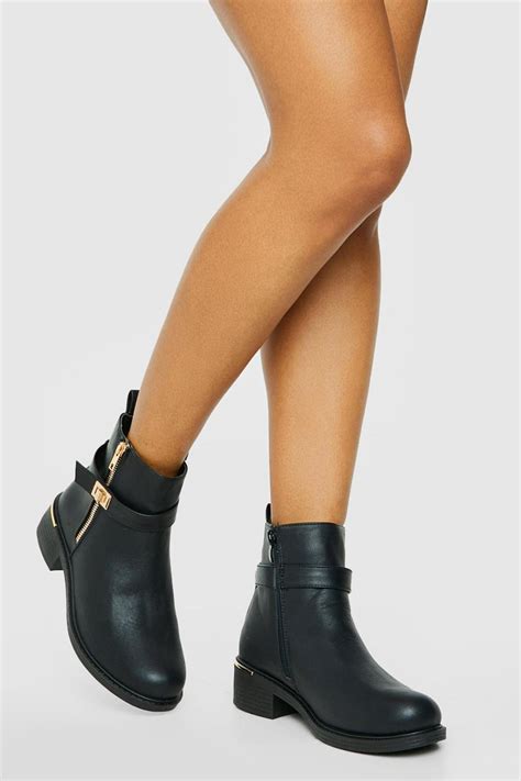 Zip Detail Side Buckle Chelsea Boots Boohoo Uk