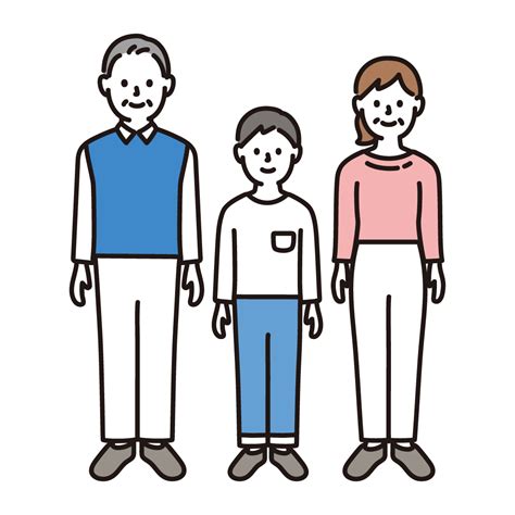 3人家族（全身）のイラスト｜フリーのイラスト素材集 ソコスト イラスト キャラクター 簡単 イラスト 老人 イラスト