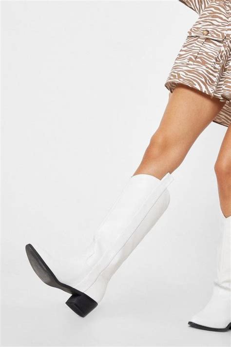 Faux Leather Heeled Cowboy Boots Nasty Gal