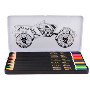 Олівці кольорові 12 кол х 12 шт Kite Hot Wheels в метал пеналі тригранні HW 19 058