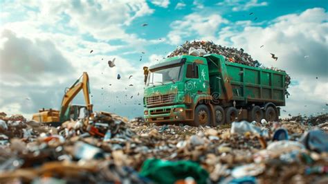 An Old Green Rusty Truck Taking Out Garbage Against the Backdrop of a ...