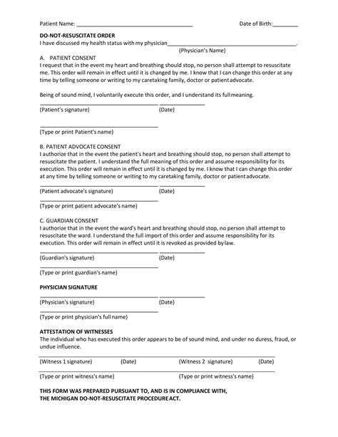 Free Printable Do-Not-Resuscitate (DNR) Order Form [PDF, Word]