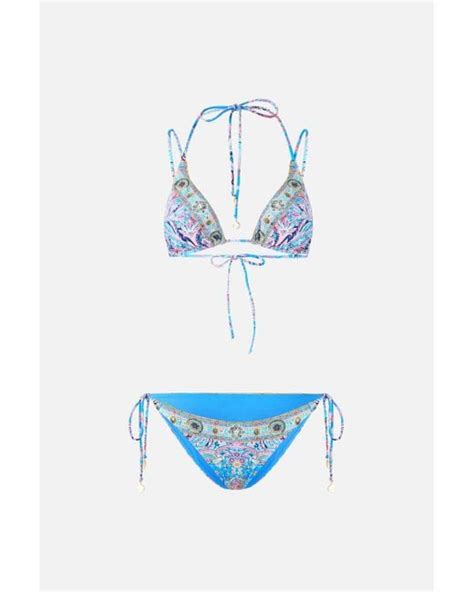 CAMILLA Multi Strap Tie Tri Bikini Set W Ring Trims Footsteps In Blue