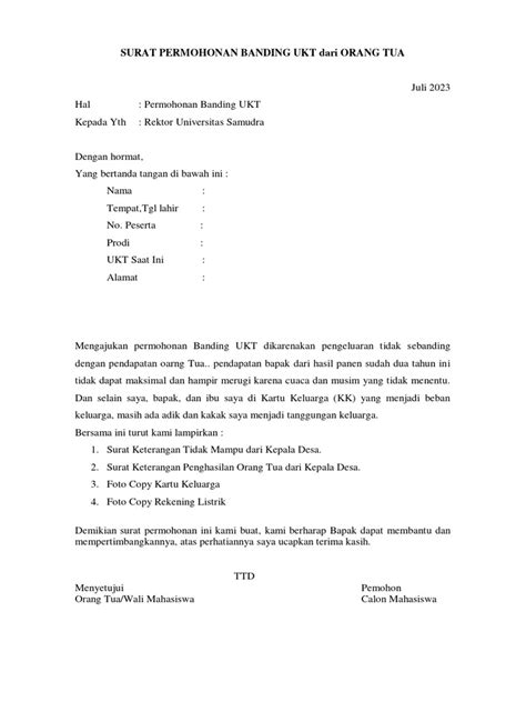 Surat Permohonan Banding Ukt Pdf