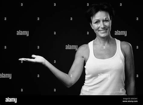 Portrait Of Happy Mature Beautiful Woman With Short Hair Stock Photo Alamy