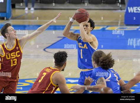 UCLA Bruins Guard Jules Bernard 1 Shoots The Ball During An NCAA