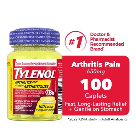 Tylenol Arthritis Pain Relief Acetaminophen 650mg Caplets, 100 count