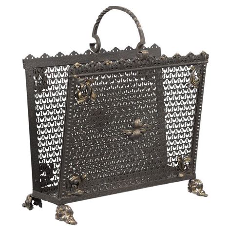 Mid Th Century French Black Wrought Iron Magazine Rack For Sale At