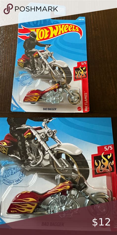 Hot Wheels Bad Bagger Motorcycle Metalflake Red Hw Flames Bagger
