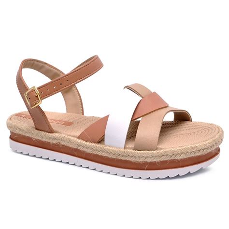 Sandália Flatform Espadrille Moleca 5447305 Nude Branco Bege