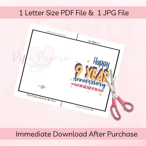 Happy 9 Year Anniversary Work Anniversary Card Instant Download PDF Card Template Rina Paperie ...