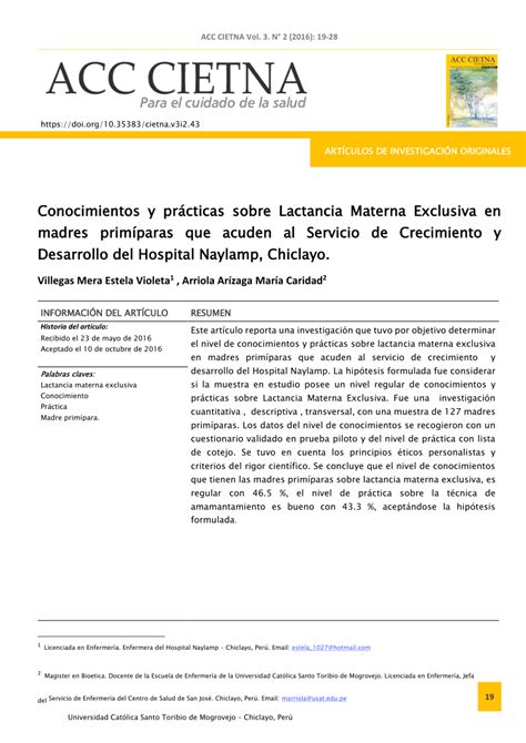 Pdf Conocimientos Y Pr Cticas Sobre Lactancia Materna Exclusiva En