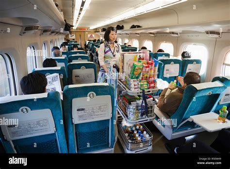 Japan Shinkansen Train Interior Female Snack Vendor Stock Photo Alamy