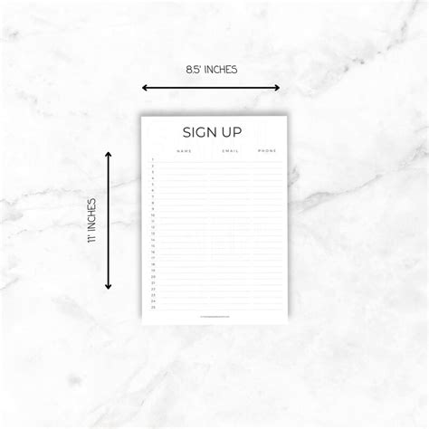 Sign In Sheet Sign Up Sheet Printable Sign In Sheet Instant Download