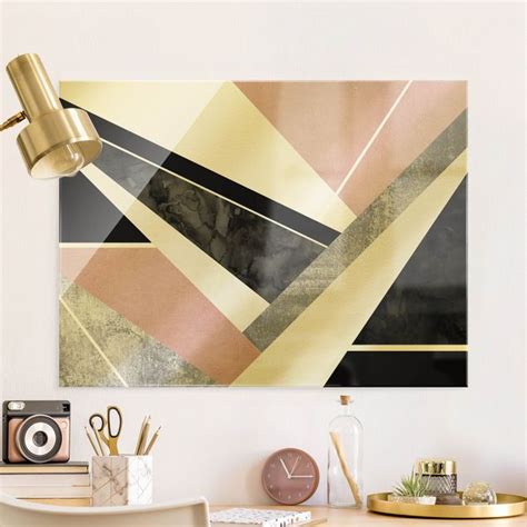 Goldene Geometrie Rosa Schwarz Glasbild Im Querformat Bilderwelten