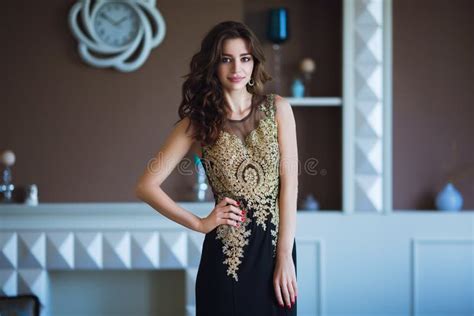 Beauty Brunette Model Woman In Evening Red Dress Beautiful Fashion Luxury Makeup And Hairstyle