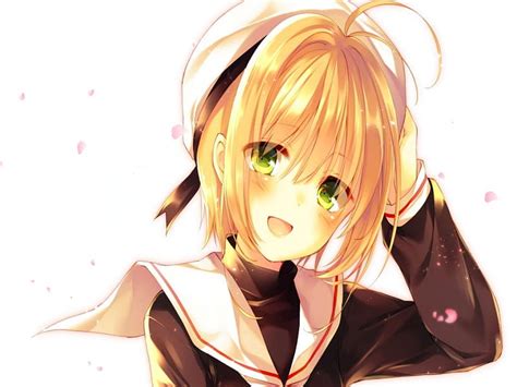 Anime Girl With Short Blonde Hair And Green Eyes