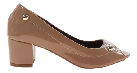 Peep Toe Verniz Nude Salto Bloco 5cm Parcelamento Sem Juros