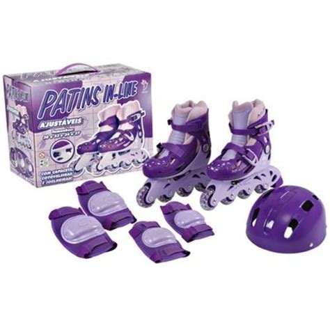 Roller Patins In Line Roxo Ajust Vel Ao Kit Prote O Fenix