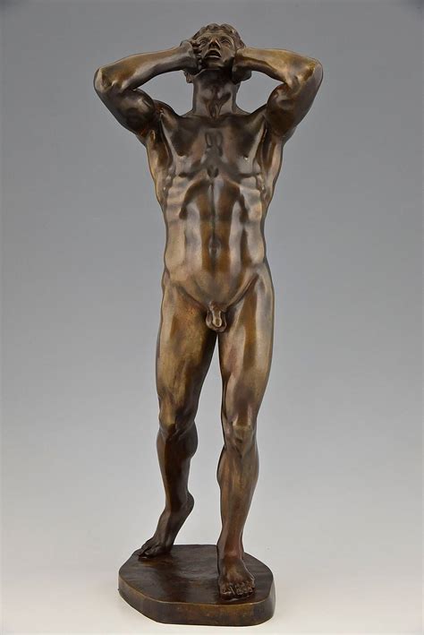 Antique Bronze Sculpture Athletic Male Nude By Adolf Frick Germany At StDibs Male Nude