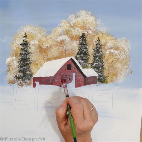 Acrylic Barn Painting - Paint a Winter Barn pt 5 - Pamela Groppe Art ...