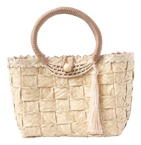 Bolsa Praia Palha Forrada Charm Nude Botao M Parcelamento Sem Juros