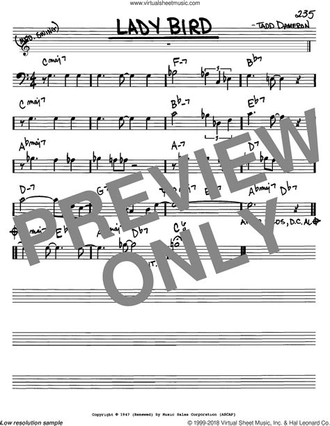 Dameron Lady Bird Sheet Music Real Book Melody And Chords For