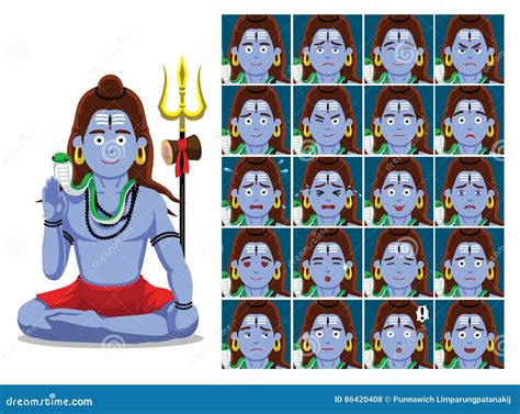 Hindu God Shiva Cartoon Emotion Faces Vector Illustration Stock Vector