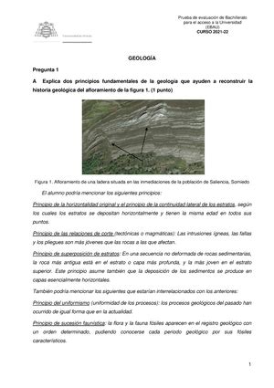 Geologia 2022 Junio Para El Acceso A La Universidad EBAU CURSO 2021