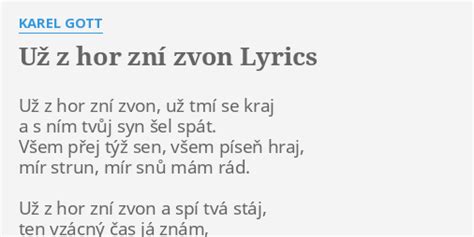 UŽ Z Hor ZnÍ Zvon Lyrics By Karel Gott Už Z Hor Zní