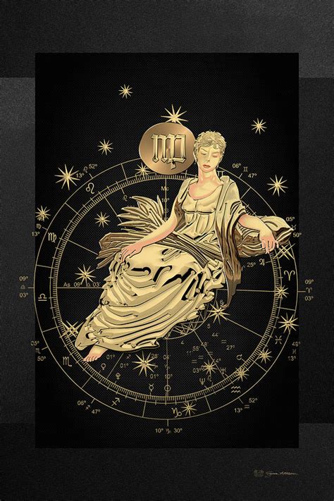 Western Zodiac - Golden Virgo - The Maiden on Black Canvas Digital Art by Serge Averbukh - Pixels