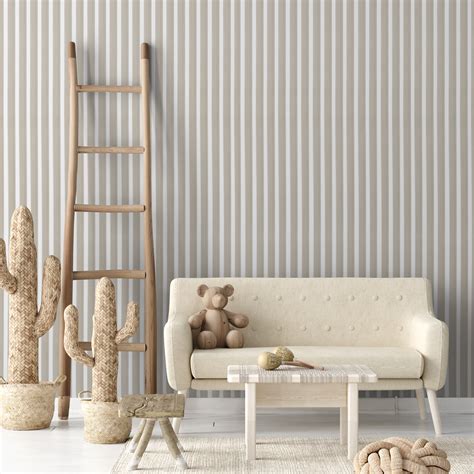 Light Brown Striped Wallpaper Kids Room Wall Art Brown and | Etsy