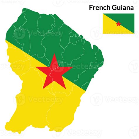 Map of French Guiana with national flag of French Guiana 40182400 PNG