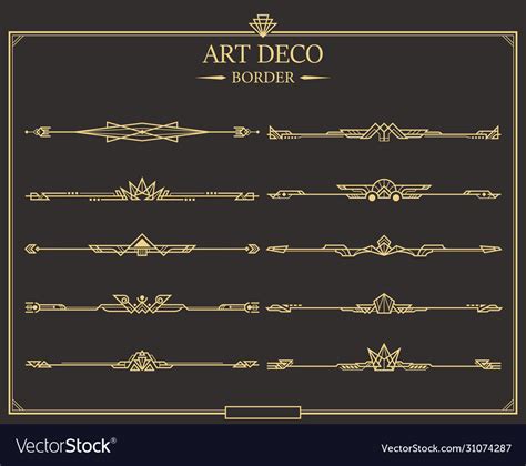 Set art deco gold calligraphic page dividers Vector Image