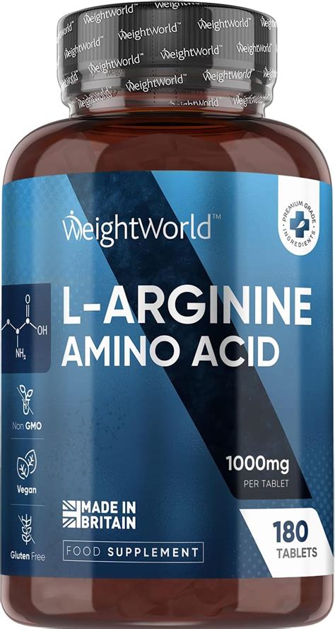 Pure L-Arginine High Strength - 1000mg L arginine Per Tablet - 180 ...
