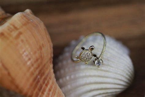 Turtle Honu Sterling Silver Adjustable Ring With Cubic Zirconias Etsy