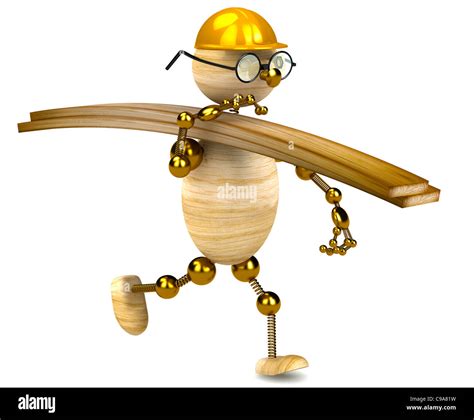 3d Wood Man Carrying Lumber Isolated On White Stock Photo Alamy