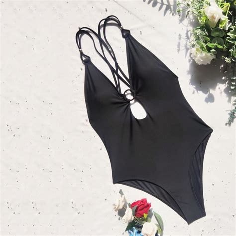 Maillot de bain une pièce pour femme bikini sexy dos nu Bikini couleur unie Noir Noir