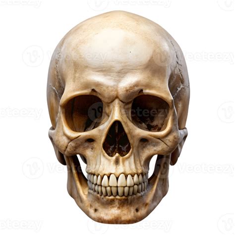 anatomical human skull front view  transparent background realistic