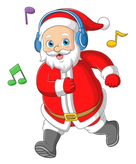 Premium Vector Santa Claus Dancing And Listening Music By Big Headphones