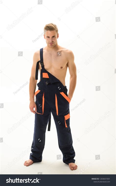 Sexy Muscular Laborer Nude Torso Overalls Stock Photo 1203651931 Shutterstock