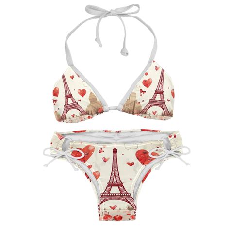 Eiffel Tower Valentine S Day Detachable Sponge Adjustable Strap Bikini Set Two Pack Swimsuit