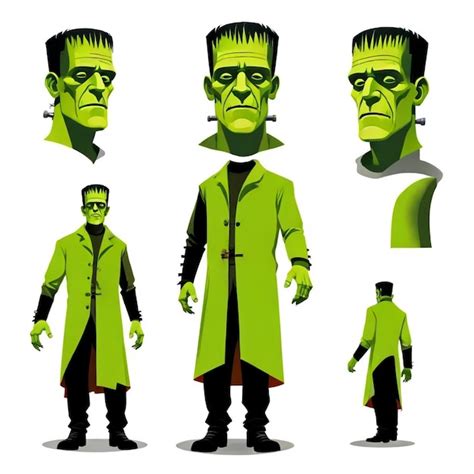 Frankenstein Costume Vector Set White Background Isolated A High