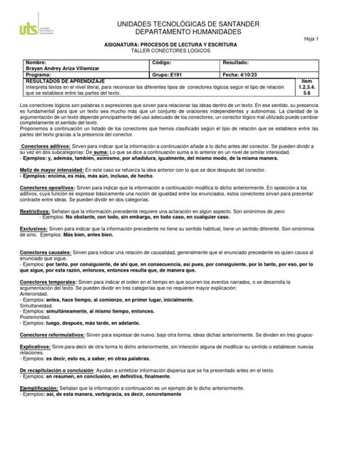 Taller Conectores Logicos | PDF