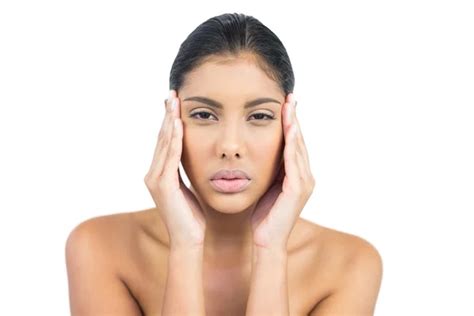 Smiling Nude Brunette With Hands On Face Stock Photo By Lightwavemedia