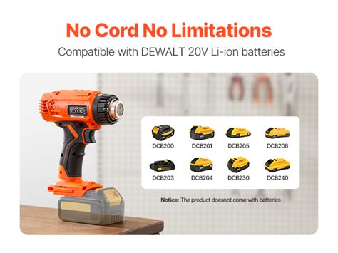 VEVOR Cordless Heat Gun Hot Air Gun With LED Light Temperatures Nozzles VEVOR EU